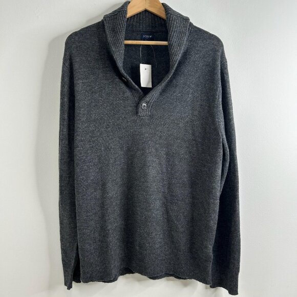 J Crew Sweater Mens Large Gray Shawl Collar Wool Blend Pullover Rib Knit Casual - Picture 1 of 9